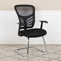 Flash Furniture HL-0001B-BK-GG Black Mesh Side Reception Chair with Chrome Sled Base